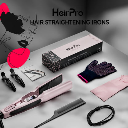1 1/2 Inch Wide Plate Hair Straightener for Thick Hair, Ceramic Flat Iron for Faster Styling & Curling, Floating Plates for Smooth Frizz-Free Results, 15s Heat Up, Dual Voltage (Pink)