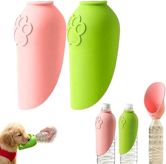 2Pcs Dog Water Bottle Adapter Portable Silicone Dog Water Dispenser for Standard Water Bottles,Leakproof Foldable Leaf Pet Dispenser Cap with Water Bowl Outdoor Pet Water Feeder Bowl for Dog Walking