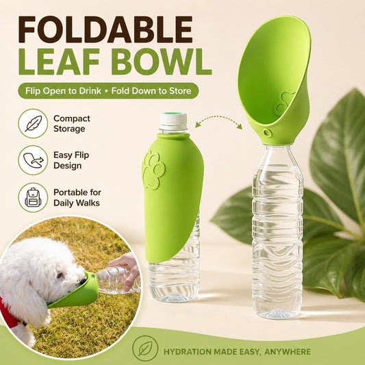 2Pcs Dog Water Bottle Adapter Portable Silicone Dog Water Dispenser for Standard Water Bottles,Leakproof Foldable Leaf Pet Dispenser Cap with Water Bowl Outdoor Pet Water Feeder Bowl for Dog Walking