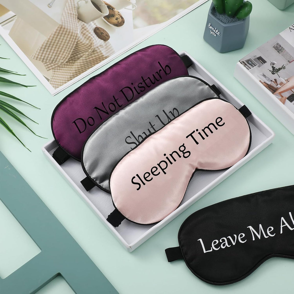 4 Pack Funny Eye Mask for Sleeping Blackout, Black, Gray, Pink, Purple
