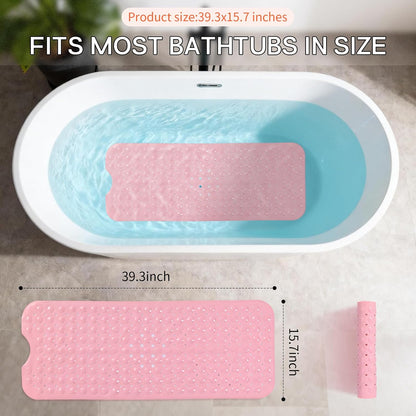 Anti-Slip Bathtub Shower Mat 40×16 Inch (100×40cm) Opaque Pink