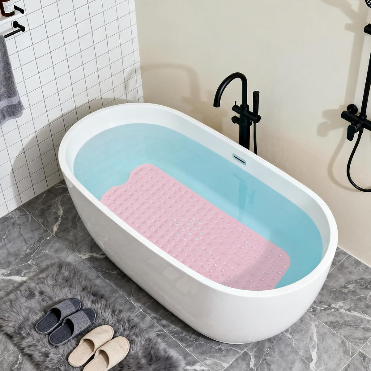 Anti-Slip Bathtub Shower Mat 40×16 Inch (100×40cm) Opaque Pink