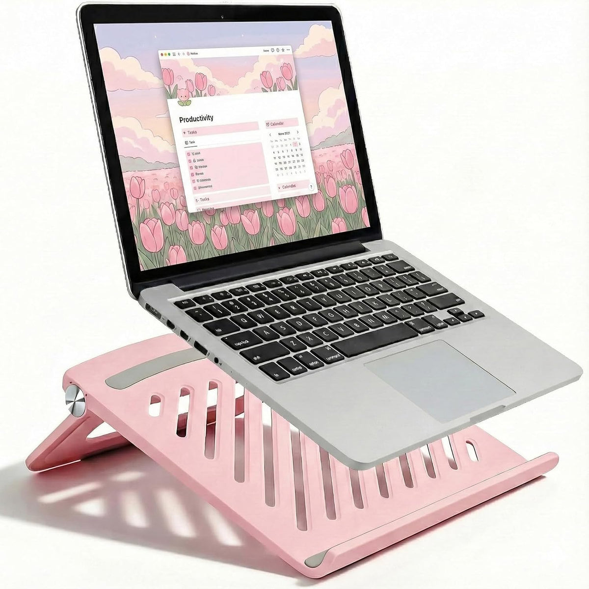 Pink Laptop Stand for Desk, Foldable Adjustable Laptop Riser