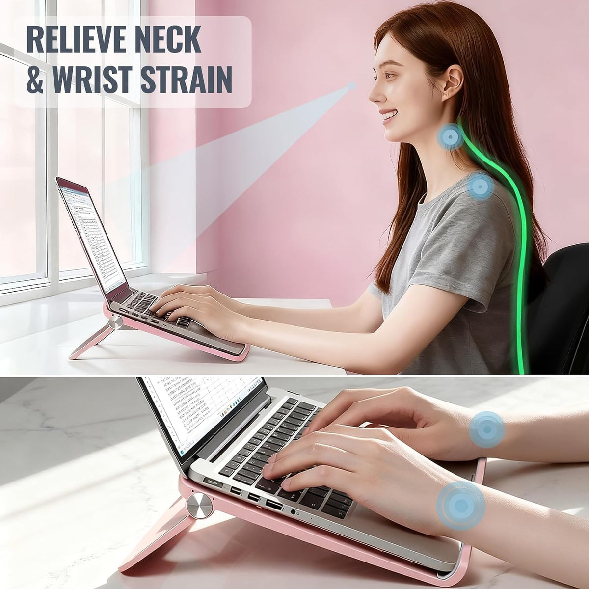Pink Laptop Stand for Desk, Foldable Adjustable Laptop Riser