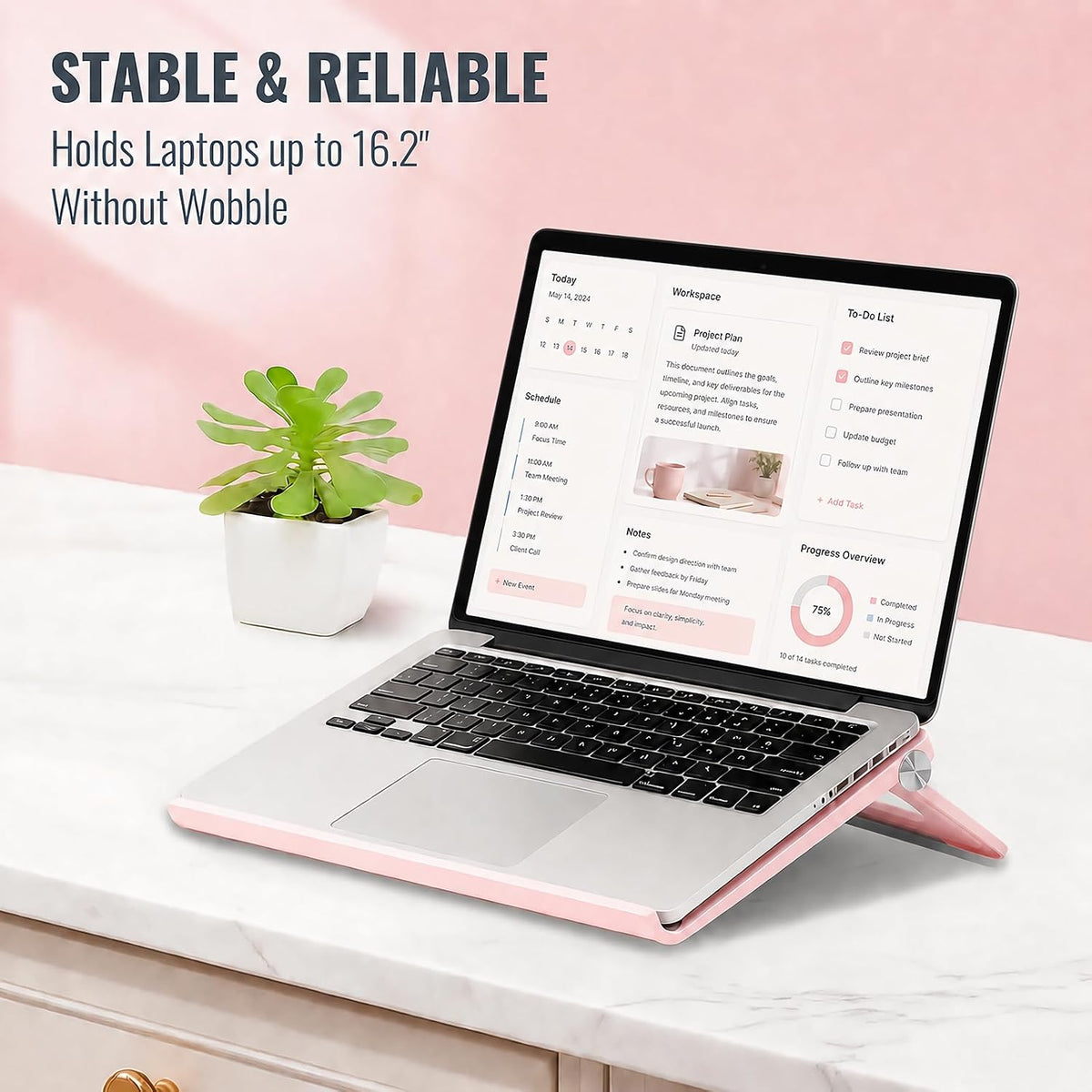 Pink Laptop Stand for Desk, Foldable Adjustable Laptop Riser