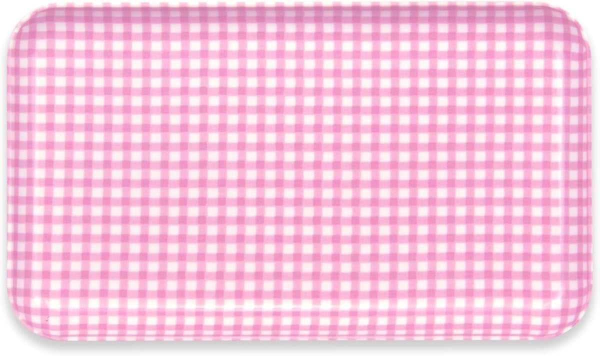 NR Non Slip Serving Tray with Picnic Gingham Check, Blush Pink, Microwave Safe Plastic Tray, 8.5 x 4.9 Inches, Ideal for Cafeteria, Restaurant, Cafes, Home, Placemat, Snacks, Drinks, More