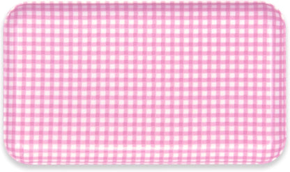 NR Non Slip Serving Tray with Picnic Gingham Check, Blush Pink, Microwave Safe Plastic Tray, 8.5 x 4.9 Inches, Ideal for Cafeteria, Restaurant, Cafes, Home, Placemat, Snacks, Drinks, More