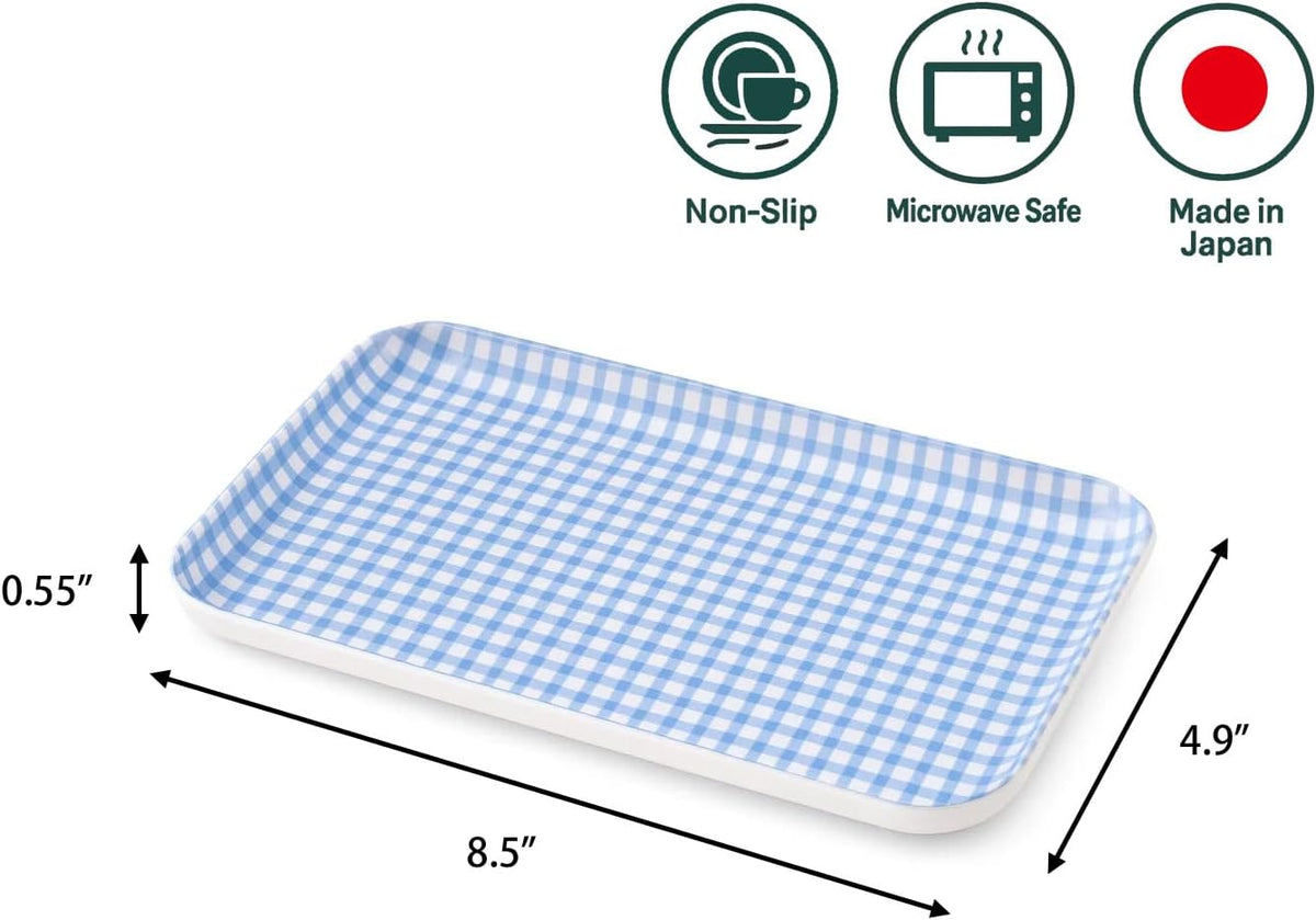 NR Non Slip Serving Tray with Picnic Gingham Check, Blush Pink, Microwave Safe Plastic Tray, 8.5 x 4.9 Inches, Ideal for Cafeteria, Restaurant, Cafes, Home, Placemat, Snacks, Drinks, More