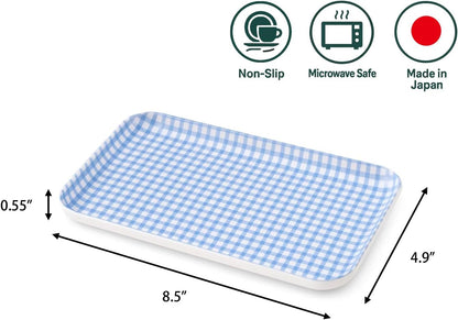 NR Non Slip Serving Tray with Picnic Gingham Check, Blush Pink, Microwave Safe Plastic Tray, 8.5 x 4.9 Inches, Ideal for Cafeteria, Restaurant, Cafes, Home, Placemat, Snacks, Drinks, More