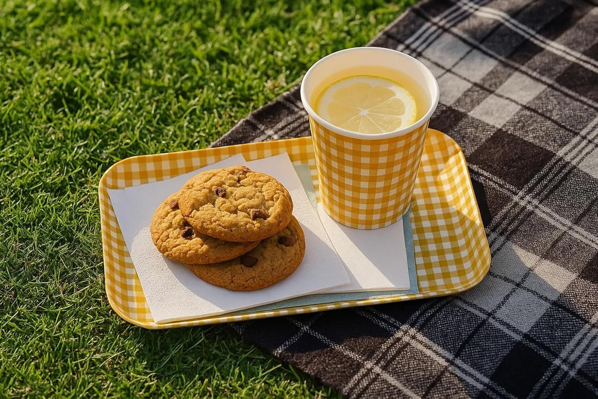 NR Non Slip Serving Tray with Picnic Gingham Check, Blush Pink, Microwave Safe Plastic Tray, 8.5 x 4.9 Inches, Ideal for Cafeteria, Restaurant, Cafes, Home, Placemat, Snacks, Drinks, More