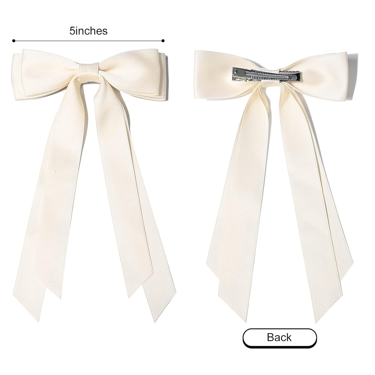 2PCS Silky Satin Hair Bows Hair Clip Beige Pink Hair Ribbon Ponytail Holder Accessories Slides Metal Clips Hair Bow for Women Girls Toddlers Teens Kids