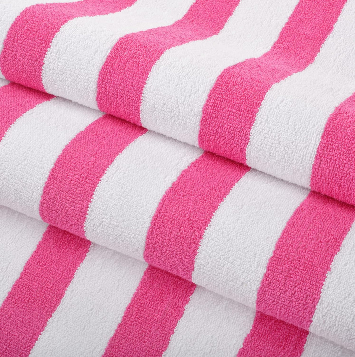 Cali Cabana Stripe Beach Towel - Pack of 4, Soft Quick Dry 100% Cotton Terry Towels Set for Pool, Swim, and Hot Tub, 30 x 60 in, Pink