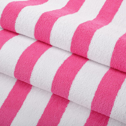 Cali Cabana Stripe Beach Towel - Pack of 4, Soft Quick Dry 100% Cotton Terry Towels Set for Pool, Swim, and Hot Tub, 30 x 60 in, Pink