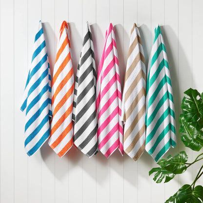 Cali Cabana Stripe Beach Towel - Pack of 4, Soft Quick Dry 100% Cotton Terry Towels Set for Pool, Swim, and Hot Tub, 30 x 60 in, Pink