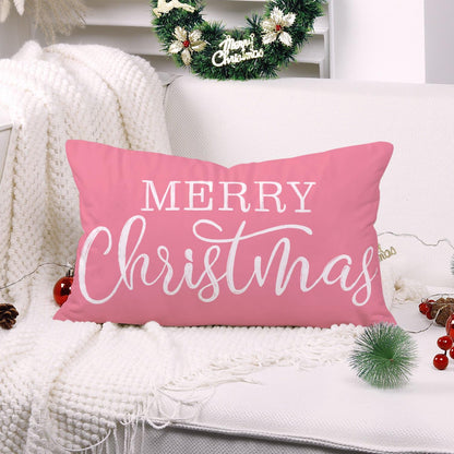 Pink Christmas Lumbar Pillow Cover 12x20 Inches for Xmas Decorations Merry Christmas Throw Pillow Covers Winter Holiday Cushion Case Decoration for Sofa Couch