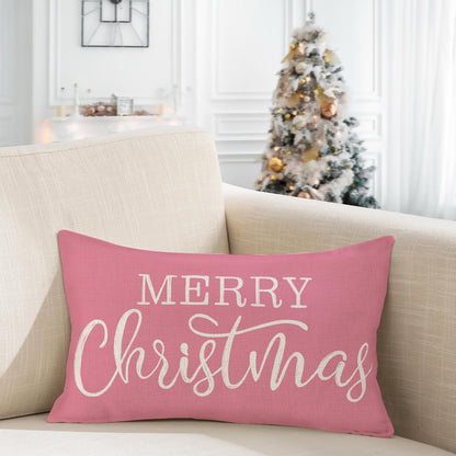 Pink Christmas Lumbar Pillow Cover 12x20 Inches for Xmas Decorations Merry Christmas Throw Pillow Covers Winter Holiday Cushion Case Decoration for Sofa Couch