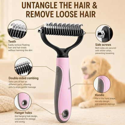 Pet Knotter for Dogs/Cats, Double Sided Pet Grooming Brush,Undercoat Rake Pets Brush for Long Hair Professional Deshedding Tool, Pets Hair Remover Shedding (Blue+Pink)