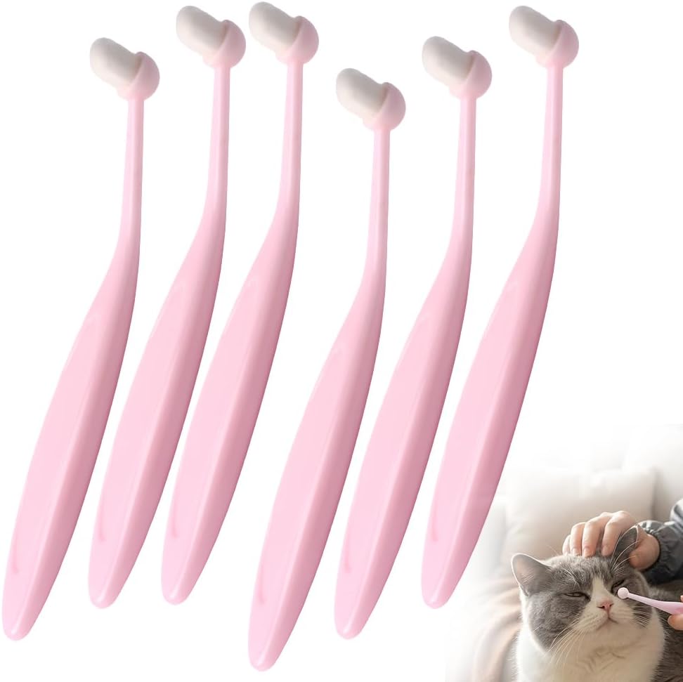 6 Pack Gentle Eye Care Brushes for Pets, Pink Soft Fiber Tear Stain Remover – Safe Tapered Tip for Delicate White Fur