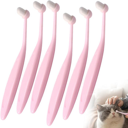 6 Pack Gentle Eye Care Brushes for Pets, Pink Soft Fiber Tear Stain Remover – Safe Tapered Tip for Delicate White Fur