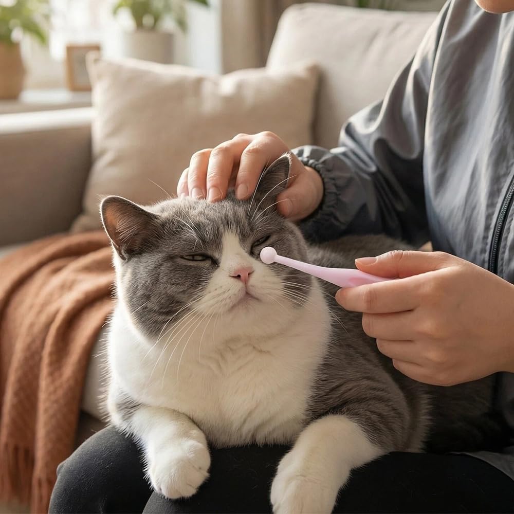 6 Pack Gentle Eye Care Brushes for Pets, Pink Soft Fiber Tear Stain Remover – Safe Tapered Tip for Delicate White Fur