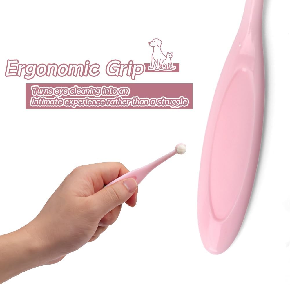 6 Pack Gentle Eye Care Brushes for Pets, Pink Soft Fiber Tear Stain Remover – Safe Tapered Tip for Delicate White Fur