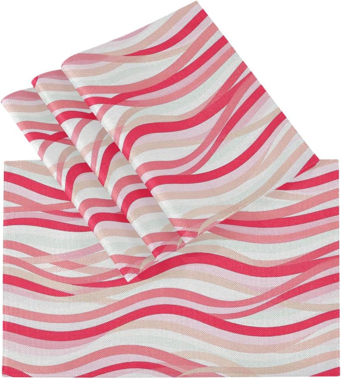 Custom Wave Pattern Red Peach Cloth placemats Machine Washable Christmas Washable Round placemats Sets of 6 12 x 18 tapetes para la mesa de comedor