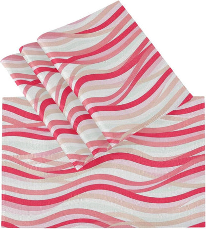 Custom Wave Pattern Red Peach Cloth placemats Machine Washable Christmas Washable Round placemats Sets of 6 12 x 18 tapetes para la mesa de comedor