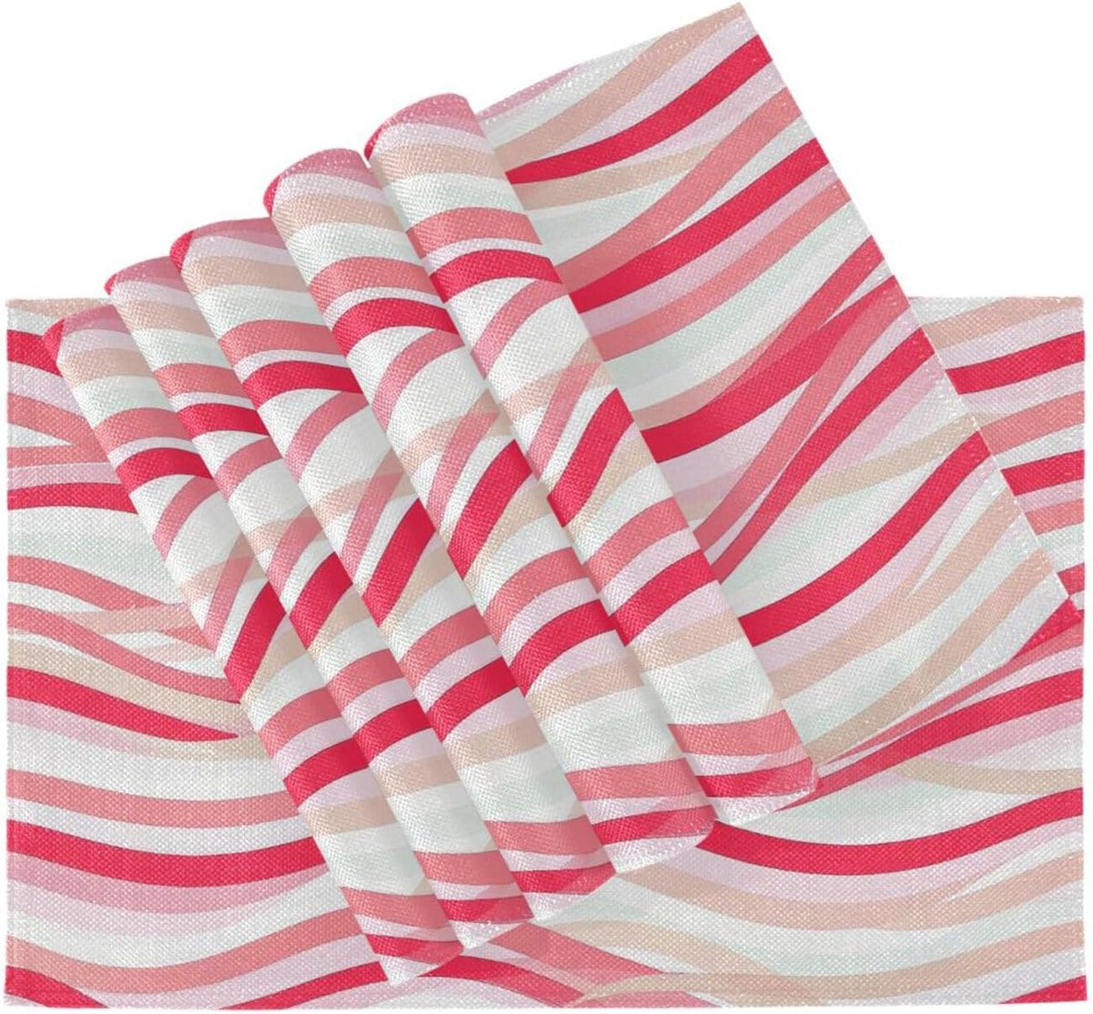 Custom Wave Pattern Red Peach Cloth placemats Machine Washable Christmas Washable Round placemats Sets of 6 12 x 18 tapetes para la mesa de comedor