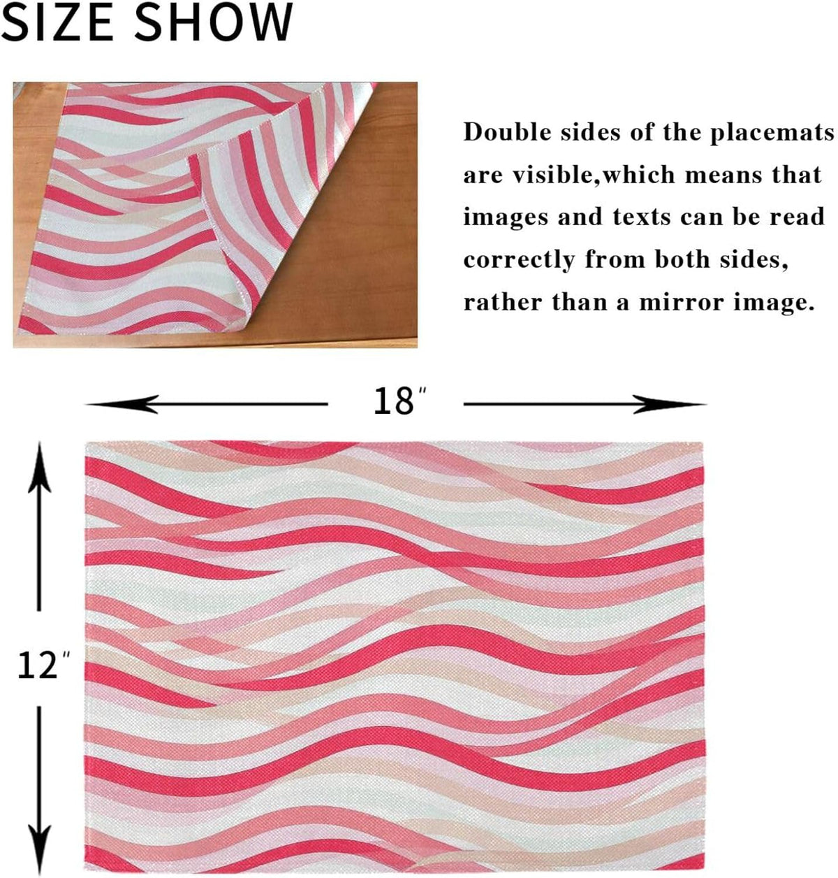 Custom Wave Pattern Red Peach Cloth placemats Machine Washable Christmas Washable Round placemats Sets of 6 12 x 18 tapetes para la mesa de comedor