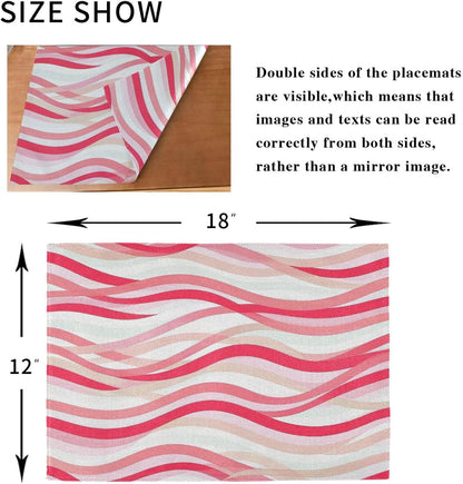 Custom Wave Pattern Red Peach Cloth placemats Machine Washable Christmas Washable Round placemats Sets of 6 12 x 18 tapetes para la mesa de comedor