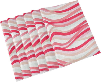 Custom Wave Pattern Red Peach Cloth placemats Machine Washable Christmas Washable Round placemats Sets of 6 12 x 18 tapetes para la mesa de comedor