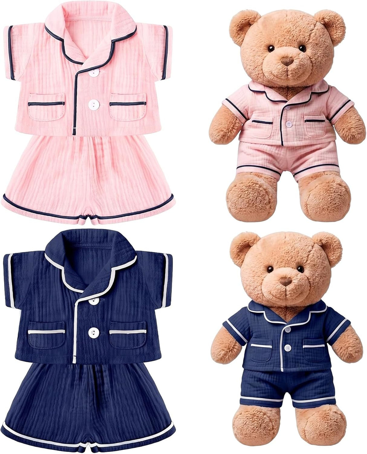 2 Sets Bear Clothes Pajamas Pink and Blue Bear Clothes Outfits Fits Most 14-18 Inch Cute Stuffed Animal Clothe Accessories Make Your Own Plush Animals
