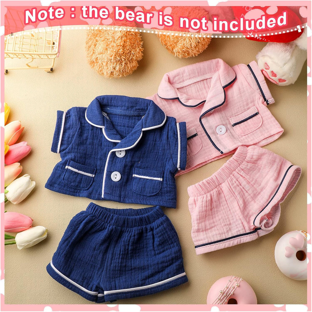 2 Sets Bear Clothes Pajamas Pink and Blue Bear Clothes Outfits Fits Most 14-18 Inch Cute Stuffed Animal Clothe Accessories Make Your Own Plush Animals