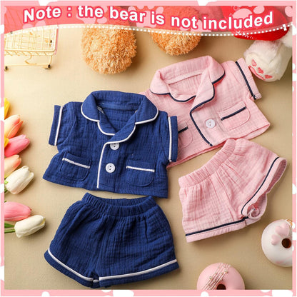 2 Sets Bear Clothes Pajamas Pink and Blue Bear Clothes Outfits Fits Most 14-18 Inch Cute Stuffed Animal Clothe Accessories Make Your Own Plush Animals