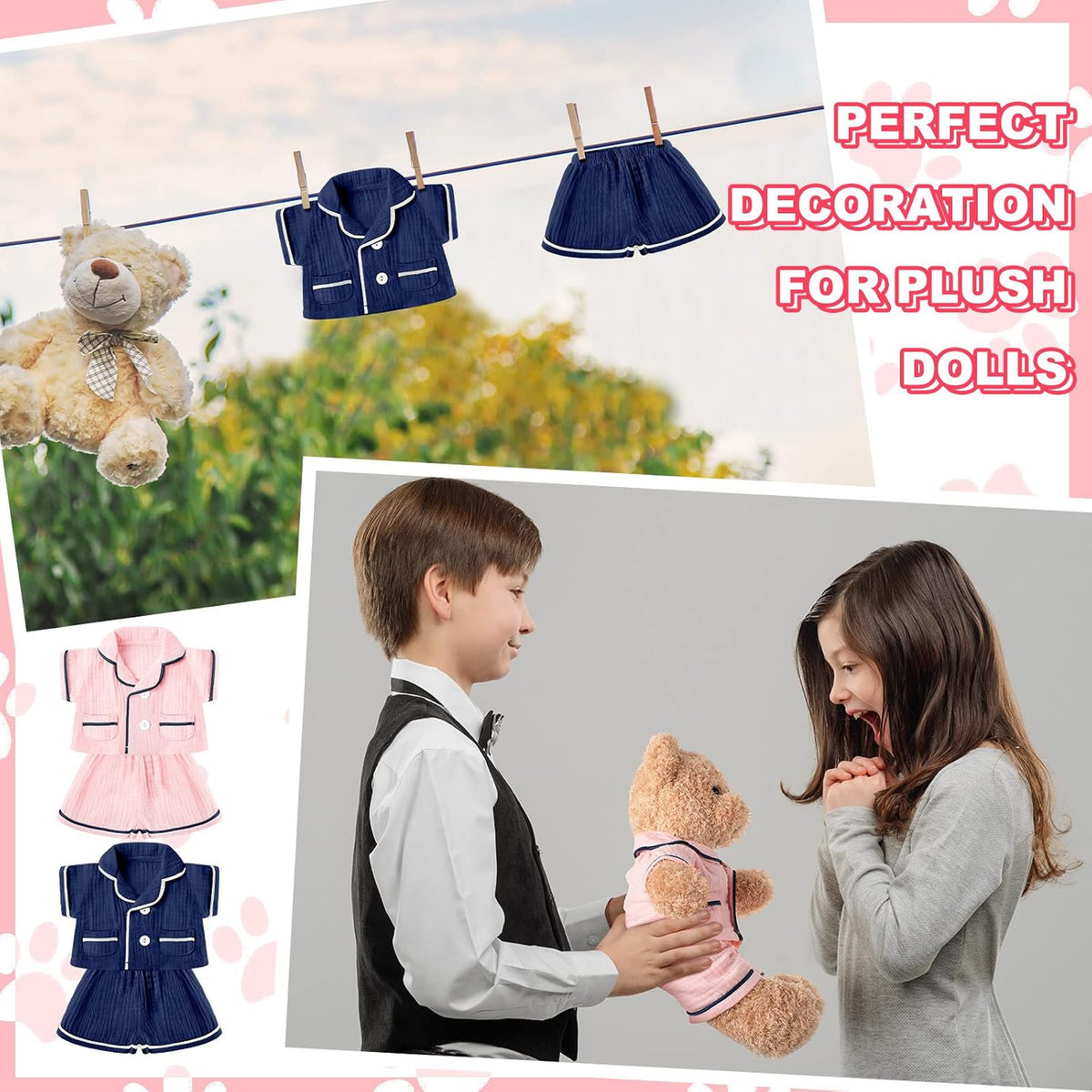 2 Sets Bear Clothes Pajamas Pink and Blue Bear Clothes Outfits Fits Most 14-18 Inch Cute Stuffed Animal Clothe Accessories Make Your Own Plush Animals
