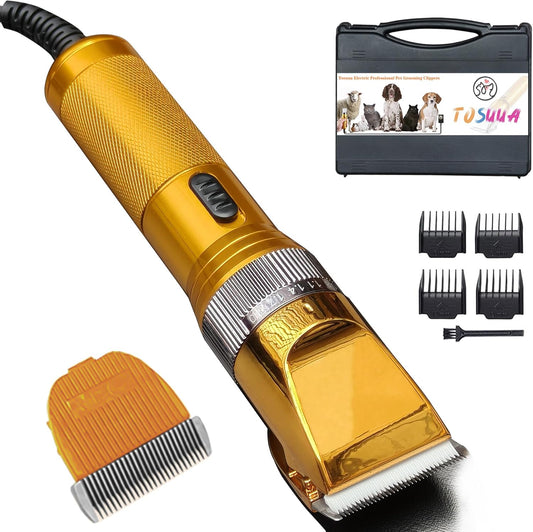 Heavy Duty Pet Grooming Clippers, Powerful 36V Motor for Thick Coats, Professional Grooming Shears Fur Hair Trimmers Tool for Dogs, Sheep, Horses, Livestock & Cats (Gold)