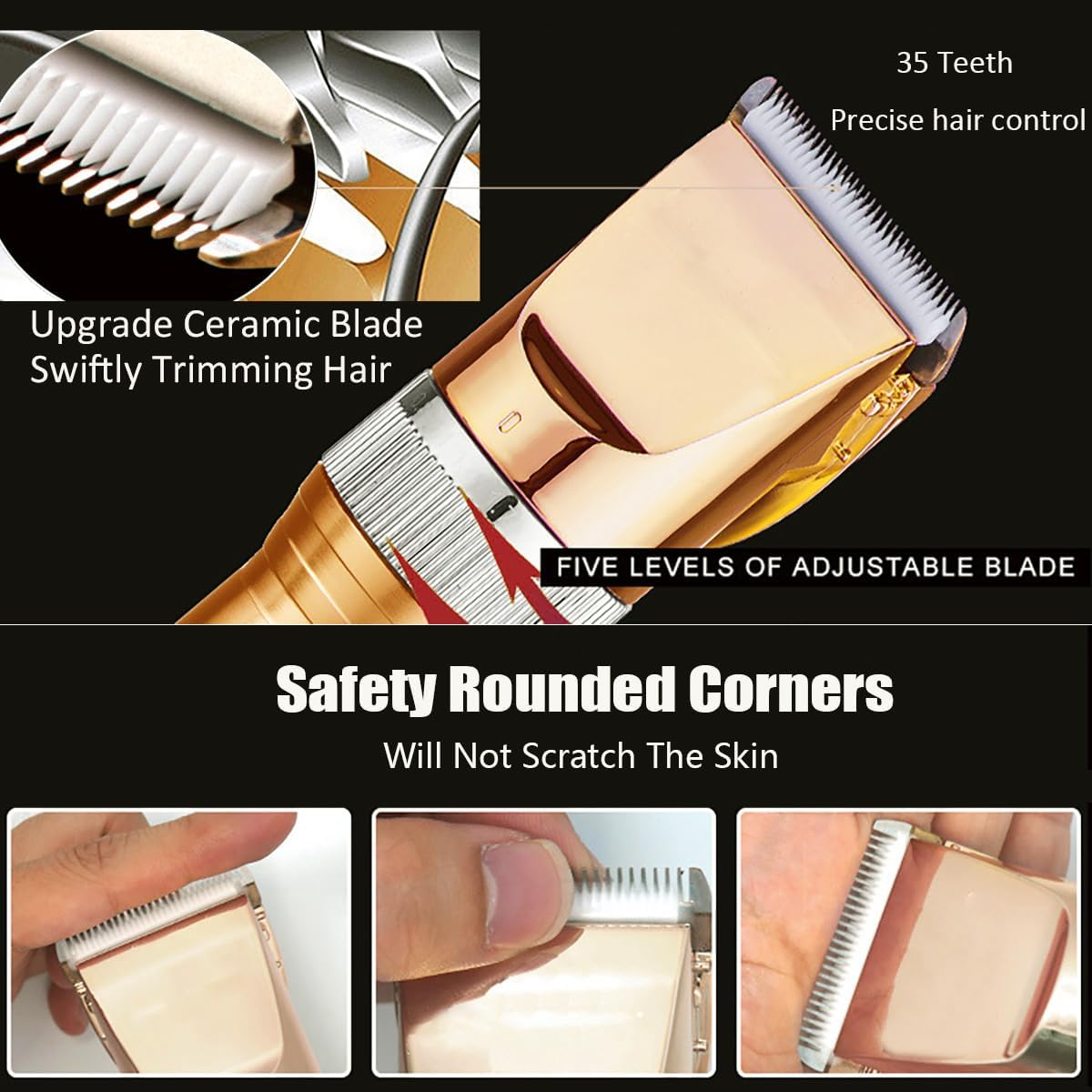 Heavy Duty Pet Grooming Clippers, Powerful 36V Motor for Thick Coats, Professional Grooming Shears Fur Hair Trimmers Tool for Dogs, Sheep, Horses, Livestock & Cats (Gold)