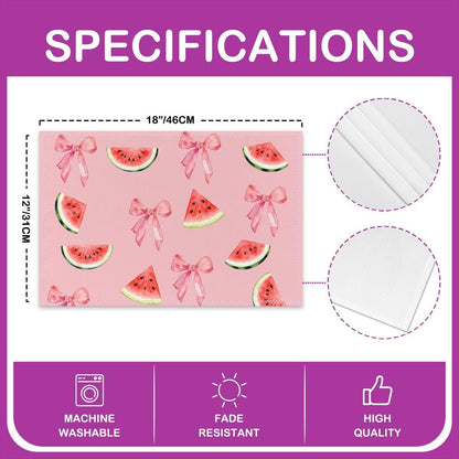 Pink Bow Placemats Set of 4 Cute Coquette Bow Knot Table Mats for Party Kitchen Dining Decoration Watermelon Themed Place Mat for Table Holiday Decor Indoor Outdoor 18"x12" Easy to Clean Washable