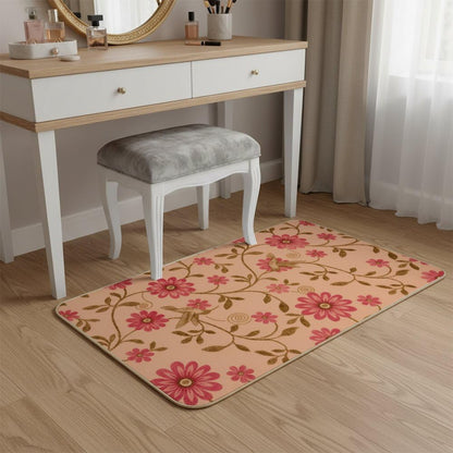 Flannel Quick Dry Bath Mat 20 × 31 Inch, Pink Flowers No Slip Front Door Rug Water Absorbing Bathroom Shower Decorations Bathroom Rugs Non Slip Washable Bathmats for