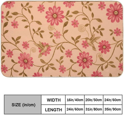 Flannel Quick Dry Bath Mat 20 × 31 Inch, Pink Flowers No Slip Front Door Rug Water Absorbing Bathroom Shower Decorations Bathroom Rugs Non Slip Washable Bathmats for