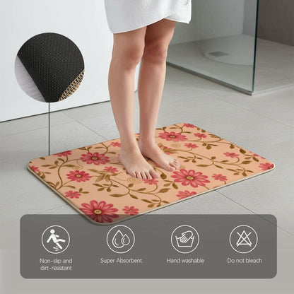 Flannel Quick Dry Bath Mat 20 × 31 Inch, Pink Flowers No Slip Front Door Rug Water Absorbing Bathroom Shower Decorations Bathroom Rugs Non Slip Washable Bathmats for