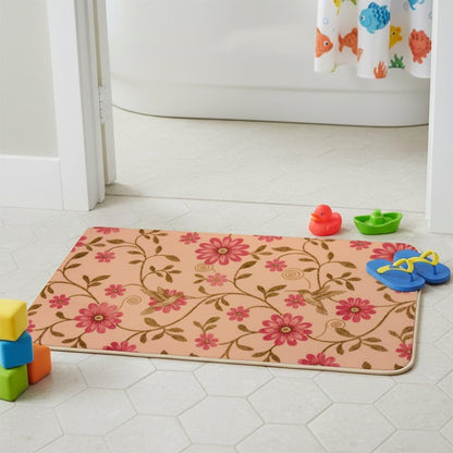 Flannel Quick Dry Bath Mat 20 × 31 Inch, Pink Flowers No Slip Front Door Rug Water Absorbing Bathroom Shower Decorations Bathroom Rugs Non Slip Washable Bathmats for