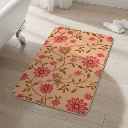 Flannel Quick Dry Bath Mat 20 × 31 Inch, Pink Flowers No Slip Front Door Rug Water Absorbing Bathroom Shower Decorations Bathroom Rugs Non Slip Washable Bathmats for