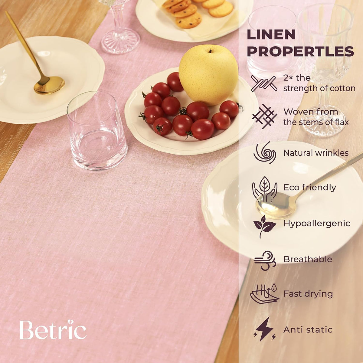 Pink Linen Table Runner 14 x 108 Inch, 100% Pure Linen, Farmhouse Style, Washable, Rustic Table Decor for Wedding Party, Dining Table, Coffee Table, Dresser, Kitchen, Everyday & Holiday Use