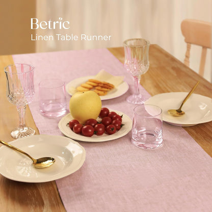 Pink Linen Table Runner 14 x 108 Inch, 100% Pure Linen, Farmhouse Style, Washable, Rustic Table Decor for Wedding Party, Dining Table, Coffee Table, Dresser, Kitchen, Everyday & Holiday Use