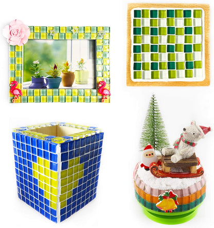 Mosaic Tiles 225 Pieces / 200 g Pack of Crystal Glass Mosaic Mosaic Tile Supplies for Home Decoration, DIY Crafts, Plates, Picture Frames, Flowerpots – 1x1 cm Square Tiles (Pink Green Gray)