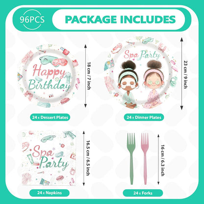96 Pcs Spa Birthday Party Decorations for Girls, Serves 24
