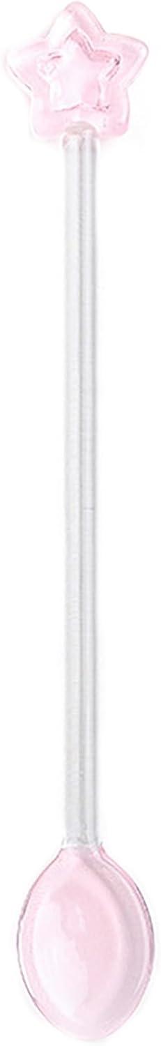 Coffee Glass Spoon, 6.2inch Crystal Clear Stirring Spoons Swizzle Sticks with Star Head Cocktail Milk Stirrers Mixing Rod Teaspoon Desserts Cake Scoop for Party Cafe Bar Banquet (Pink)