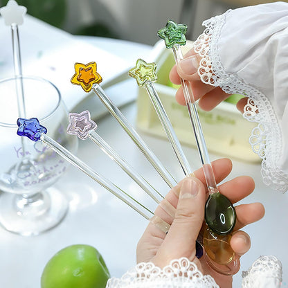 Coffee Glass Spoon, 6.2inch Crystal Clear Stirring Spoons Swizzle Sticks with Star Head Cocktail Milk Stirrers Mixing Rod Teaspoon Desserts Cake Scoop for Party Cafe Bar Banquet (Pink)