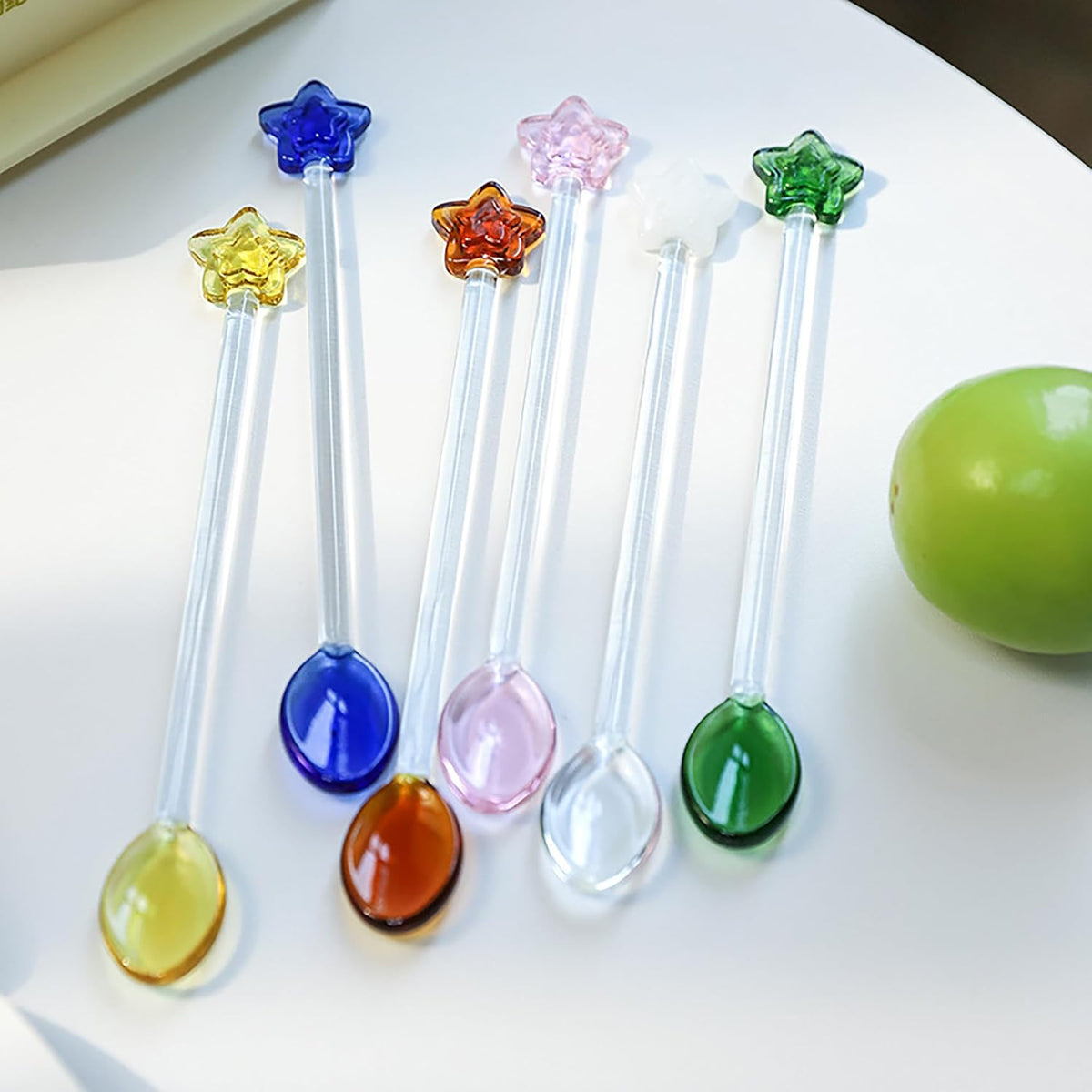 Coffee Glass Spoon, 6.2inch Crystal Clear Stirring Spoons Swizzle Sticks with Star Head Cocktail Milk Stirrers Mixing Rod Teaspoon Desserts Cake Scoop for Party Cafe Bar Banquet (Pink)